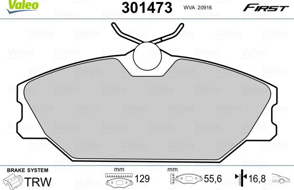 Valeo 301473 - Комплект гальмівних накладок, дискове гальмо autodetail.com.ua