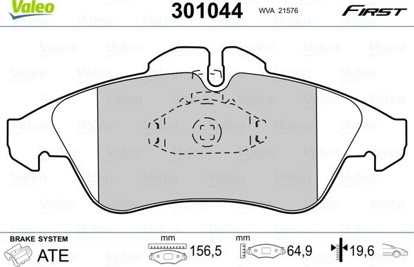 Valeo 301044 - Комплект гальмівних накладок, дискове гальмо autodetail.com.ua