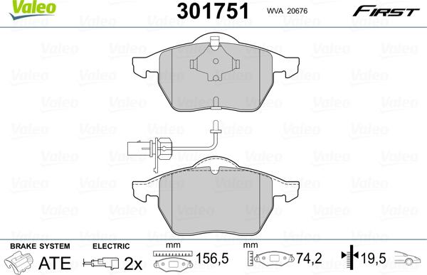 Valeo 301751 - Комплект гальмівних накладок, дискове гальмо autodetail.com.ua