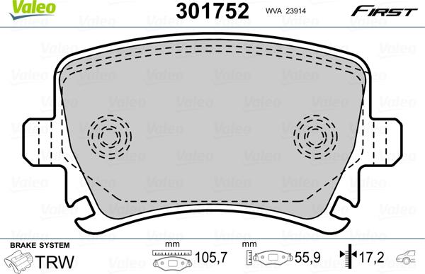 Valeo 301752 - Комплект гальмівних накладок, дискове гальмо autodetail.com.ua