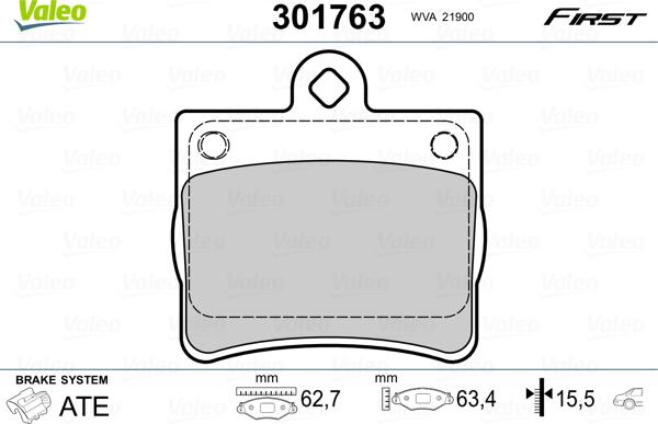 Valeo 301763 - Комплект гальмівних накладок, дискове гальмо autodetail.com.ua