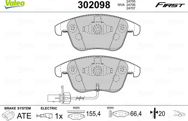 Valeo 302098 - Комплект гальмівних накладок, дискове гальмо autodetail.com.ua