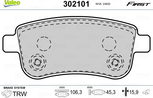 Valeo 302101 - Комплект гальмівних накладок, дискове гальмо autodetail.com.ua