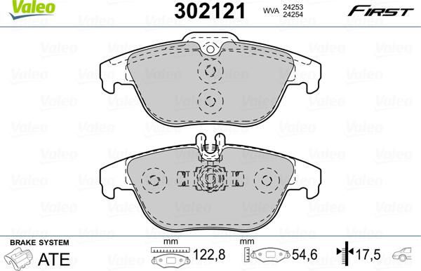 Valeo 302121 - Комплект гальмівних накладок, дискове гальмо autodetail.com.ua