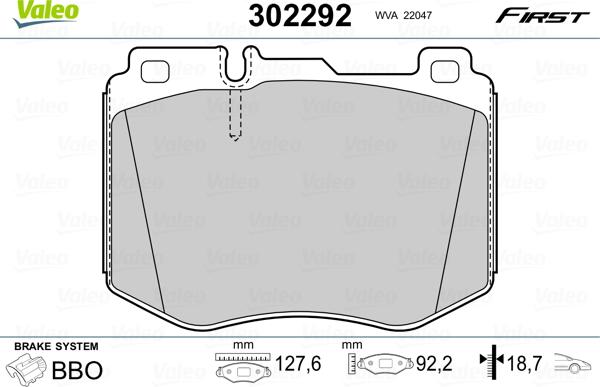 Valeo 302292 - Комплект гальмівних накладок, дискове гальмо autodetail.com.ua