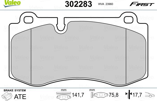Valeo 302283 - Комплект гальмівних накладок, дискове гальмо autodetail.com.ua