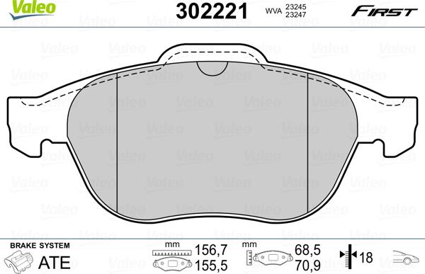 Valeo 302221 - Комплект гальмівних накладок, дискове гальмо autodetail.com.ua