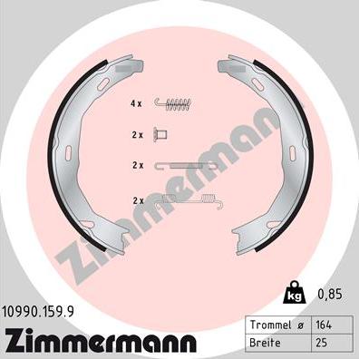 Zimmermann 10990.159.9 - Комплект гальмівних колодок, стоянкове гальмо autodetail.com.ua