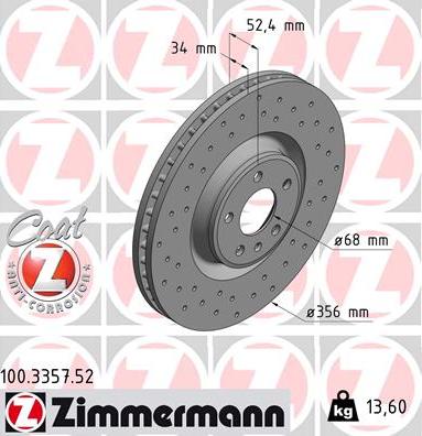 Zimmermann 100.3357.52 - Гальмівний диск autodetail.com.ua