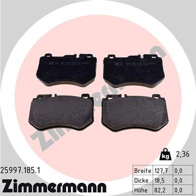 Zimmermann 25997.185.1 - Комплект гальмівних накладок, дискове гальмо autodetail.com.ua