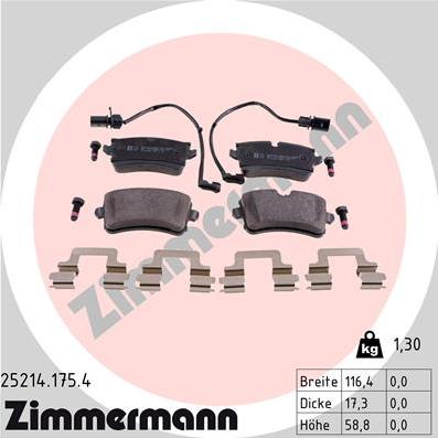 Zimmermann 25214.175.4 - Комплект гальмівних накладок, дискове гальмо autodetail.com.ua