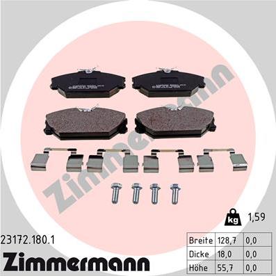 Zimmermann 23172.180.1 - Комплект гальмівних накладок, дискове гальмо autodetail.com.ua
