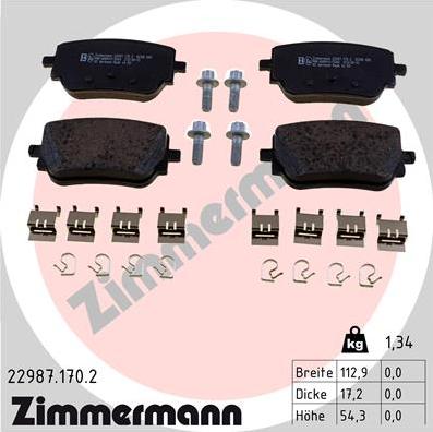 Zimmermann 22987.170.2 - Комплект гальмівних накладок, дискове гальмо autodetail.com.ua